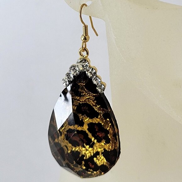 Leopard Pattern Glitter Oval Fish Hook Earrings - Picture 3 of 12